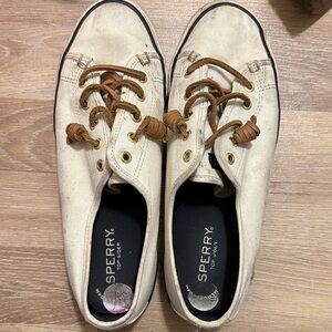 Sperry Off-White Canvas Shoes with Tan Laces
